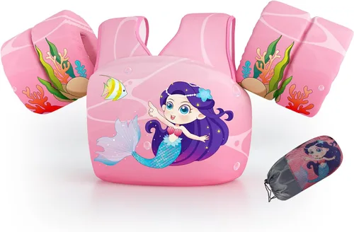 Miniatura 19 de Chaleco de natación para niños pequeños, apto para niños de 28 a 70 libras, flotadores para niños y niñas, ayuda a la natación, entrenamiento, traje