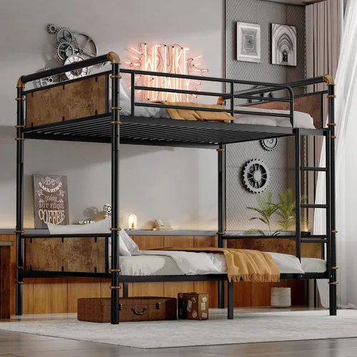 Miniatura 11 de Litera Queen sobre Queen, marco industrial desmontable con cubierta de escalera suave y barandillas altas, literas industriales para niños, niñas