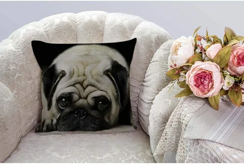 Miniatura 2 de HGOD DESIGNS Funda de almohada de perro Pug de 18 x 18 pulgadas con cremallera de dos lados