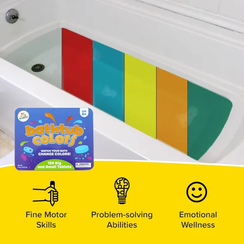 Miniatura 2 de Kids Made - Tabletas modernas de color de baño para niños, 150 gotas de baño no tóxicas para niños pequeños, tabletas de color azul, amarillo, rosa