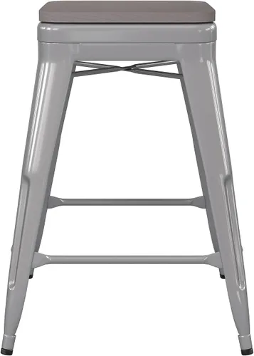 Miniatura 6 de Flash Furniture Kai Taburete de grado comercial para interiores y exteriores, marco de metal negro, asiento de poliresina negra, 24 pulgadas