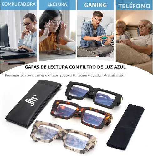 Miniatura 9 de JM Paquete de 3 gafas de lectura estilo Oprah para mujeres y hombres, elegantes gafas cuadradas con bloqueo de luz azul Color mixto