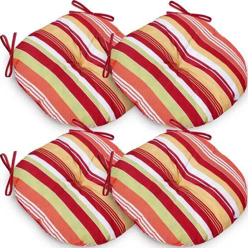 Miniatura 7 de Wesiti Juego de 4 cojines redondos para asiento de bistró, 15 x 15 x 4 pulgadas, cojines redondos para sillas de exteriores con lazos, almohadillas