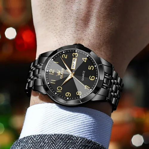Miniatura 3 de OLEVS Reloj para hombre vestido de negocios diamante analógico cuarzo fecha lujo clásico acero inoxidable impermeable luminoso dos tonos reloj