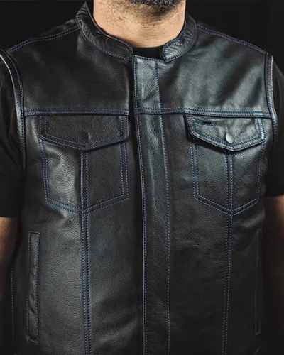 Miniatura 2 de First Mfg Co - The Cut - Chaleco de cuero para motociclista para hombre