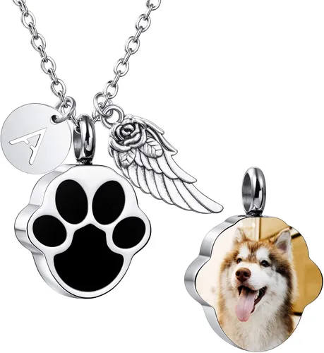 Miniatura 13 de MeMeDIY Collar personalizado con dije de urna de cenizas con estampado de pata de corazón, nombre personalizado, foto, fecha para mujeres, hombres