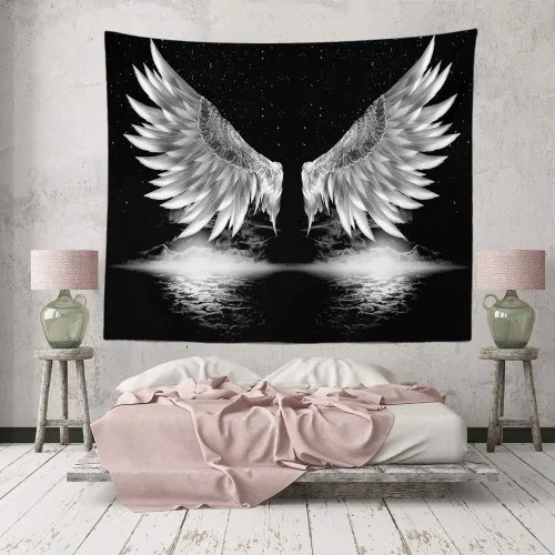 Miniatura 4 de YlobdolY Tapiz para colgar en la pared, estético, psicodélico, bohemio, psicodélico, divertido, hippie, alas de ángel, decoración artística