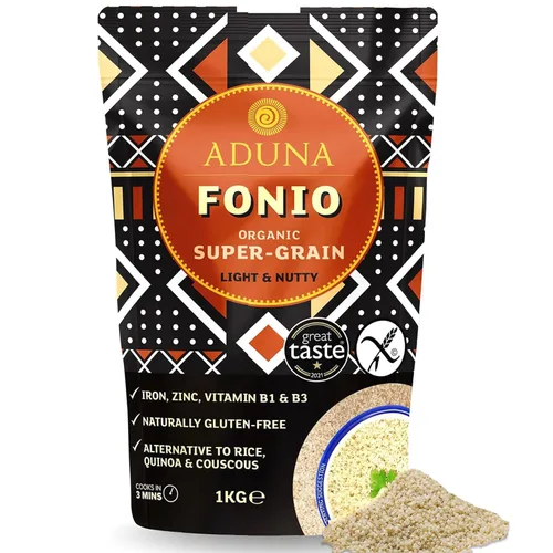 Aduna Supergrano de Fonio orgánico | Grano entero africano antiguo rico en hierro, zinc, vitaminas B y fibra | Alternativa natural sin gluten,