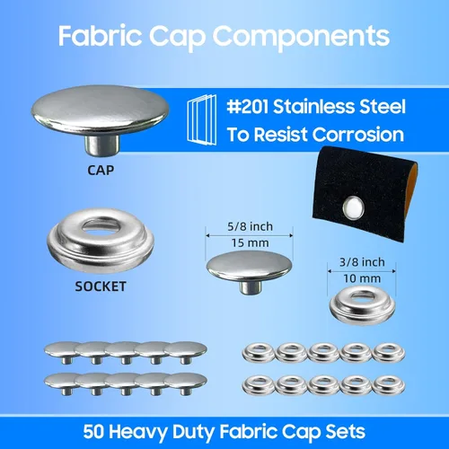 Miniatura 3 de Kit de broches de lona, broches de acero inoxidable de grado marino para cubierta de barco - Kit de broches para cubierta de barco 3/8" broches