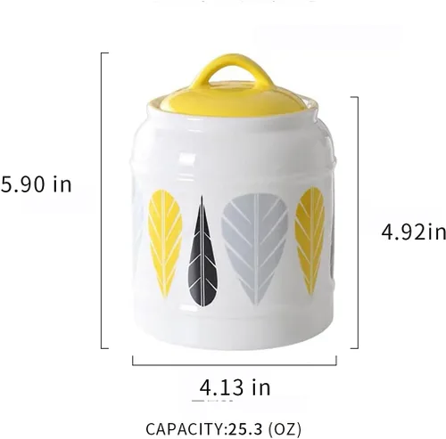 Miniatura 2 de Recipiente de cocina hermético con tapas, diseño simple y fresco recipiente de cerámica para almacenamiento de alimentos - Hojas amarillas