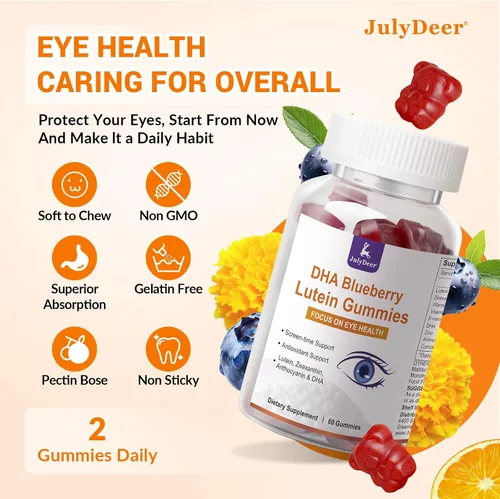 Miniatura 7 de JulyDeer 2 paquetes de gomitas de luteína y zeaxantina que apoyan la salud ocular, 9 en 1 con 8 mg de luteína y 1.6 mg de zeaxantina, soporte