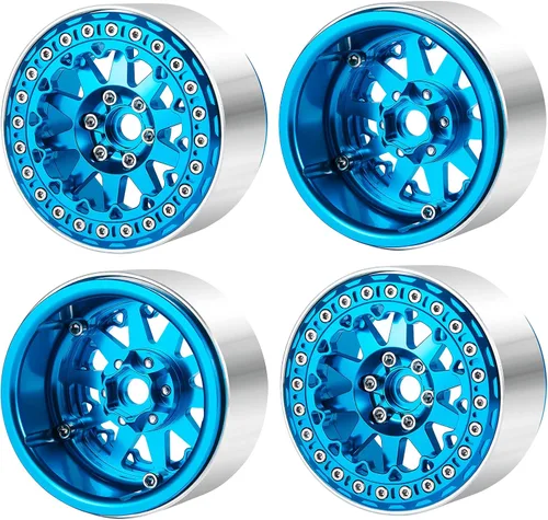 Juego de 4 unidades de 2.2 pulgadas Beadlock llantas de rueda de metal para Axial Wraith SCX10 90048 RR10 TRX4 D90 RC Crawler Car (azul)