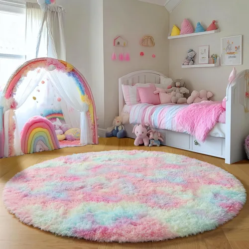 Miniatura 4 de PAGISOFE Alfombras Redondas de 5 Pies, Alfombras Esponjosas para Dormitorio, Alfombra Bonita para Habitación de Niñas, Alfombras Suaves