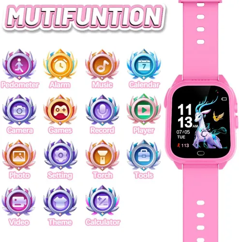Miniatura 2 de OVV Reloj inteligente impermeable para niños y niñas de 3 a 12 años de edad, sistemas de aprendizaje, juguetes con 26 juegos, pantalla táctil HD