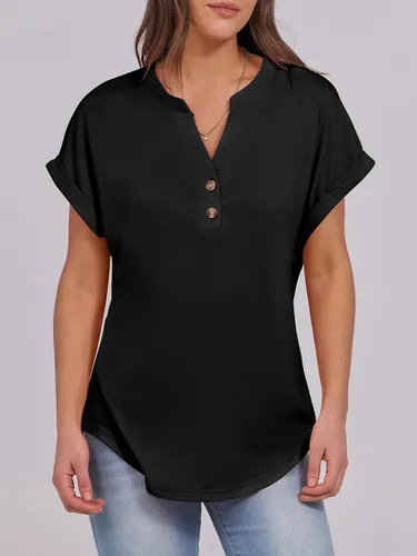 Miniatura 2 de ANRABESS - Camisetas Henley de manga corta para mujer, cuello en V, elegantes, estilo informal, de corte suelto; blusas fluidas de verano, ropa