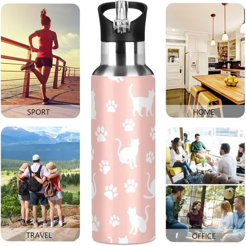 Miniatura 5 de BPA-Free Sport Water Bottle Insulated 32 Oz, Stainless Steel Vacuum Insulated Water Bottle for Gym Outdoor Travel School, Cat Paw Prints Pastel