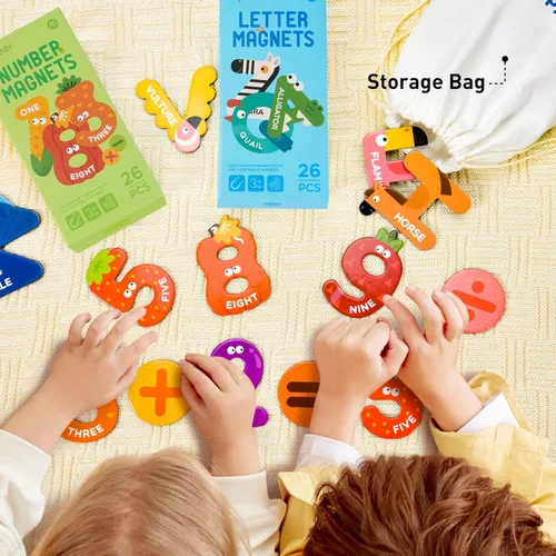 Miniatura 2 de Mideer Números magnéticos de letras para niños de 1 a 3 años, 52 piezas de lindos imanes del alfabeto de animales, 26 mayúsculas, 20 números, 6