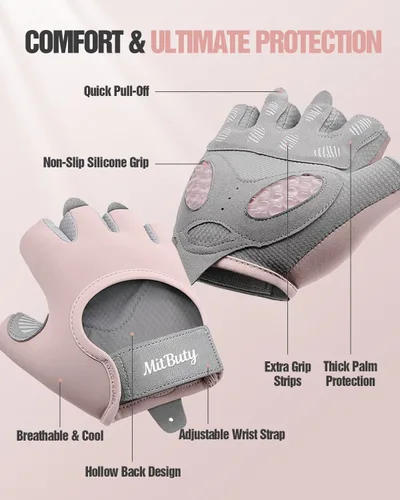 Miniatura 2 de Guantes de entrenamiento para hombres y mujeres, guantes de gimnasio sin dedos para levantamiento de pesas, crossfit, fitness, ejercicio y Rosa