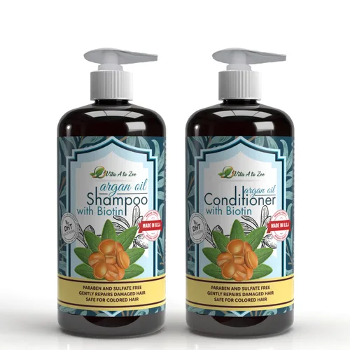 Juego de champú y acondicionador de biotina de aceite de argán marroquí (2 x 16.9 onzas líquidas) | Tratamiento natural de reparación, hidratación y