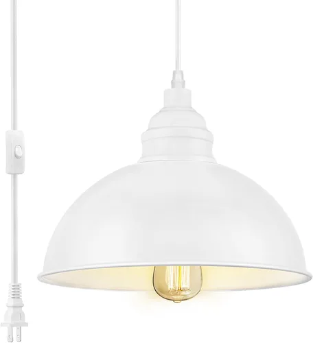 Miniatura 11 de Lámpara colgante enchufable, luces colgantes de 15 pies con cable de enchufe, interruptor de encendido/apagado, lámpara colgante industrial