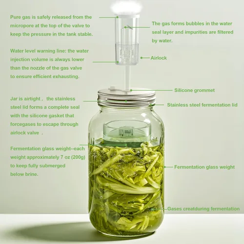 Miniatura 6 de Kit de fermentación para frasco de fermentación Mason de boca ancha, kit de encurtido/chucrut con 4 pesos de fermentación de vidrio, 4 tapas