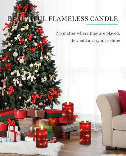Miniatura 5 de Da by Velas rojas sin llama con luces de cadena, velas que funcionan con baterías con control remoto y temporizador, velas LED parpadeantes de pilar