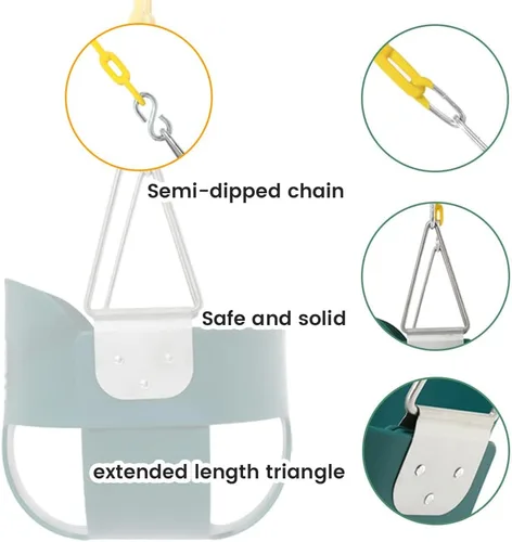 Miniatura 4 de Asiento de columpio con respaldo alto para niños pequeños con cadenas revestidas de plástico resistente de 66 pulgadas, totalmente montado para Verde
