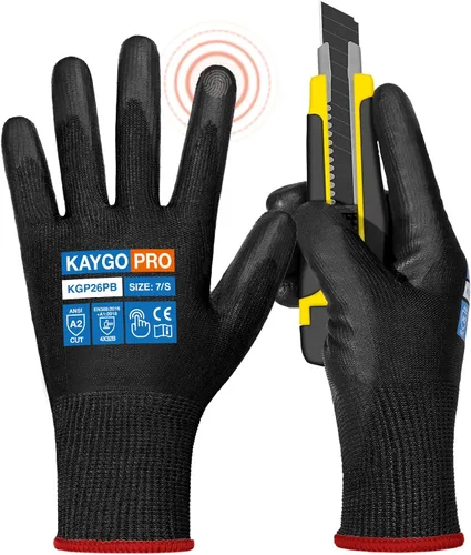 Miniatura 50 de KAYGO KG11PB - Guantes de seguridad con revestimiento delgado de poliuretano, tejido sin costuras, agarre suave en palma y dedos, para trabajo Verde