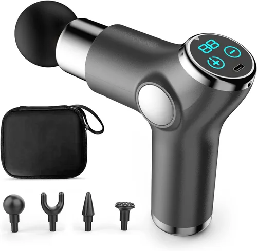 Miniatura 11 de Ergocar Potente pistola de masaje muscular tejido profundo, 6 velocidades masajeador de cuerpo eléctrico de mano con 4 cabezas súper silencioso Negro