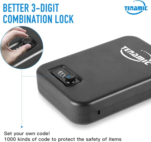 Miniatura 3 de TENAMIC Caja fuerte para pistola, caja de seguridad portátil para pistola de viaje, caja de bloqueo de pistola de acero sólido para el hogar, cajas