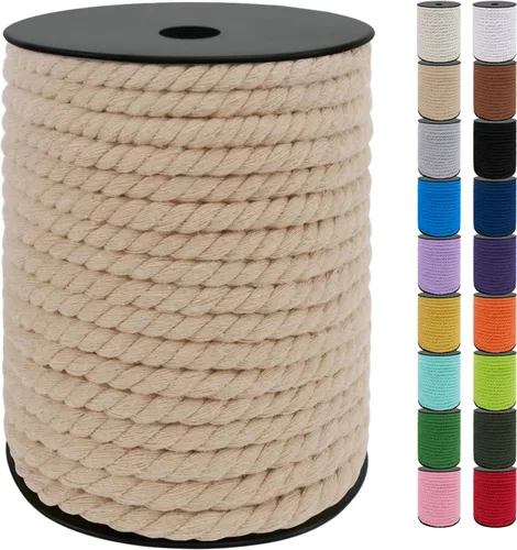 Miniatura 37 de JeogYong Cordón de macramé de 8mm, cuerda de lana de macramé de algodón natural de 131 pies, cordón de algodón trenzado de 3 hebras, hilo de macramé