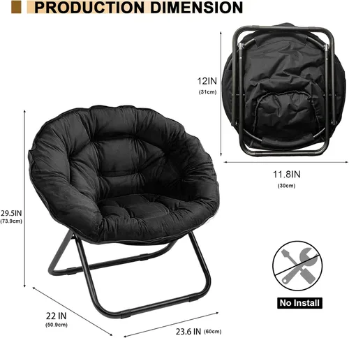 Miniatura 2 de Grezone Silla plegable con platillo, silla de luna perezosa de gran tamaño con marco de metal, cómodas sillas de dormitorio para dormitorio, sala