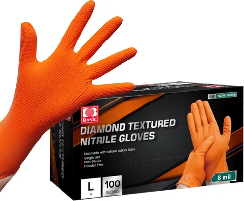Miniatura 14 de Jointown Guantes de nitrilo resistentes mejorados de 10 mil, guantes mecánicos de nitrilo desechables, con textura de diamante elevado, caja de 100