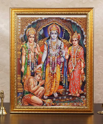 Miniatura 3 de Foto hindú Lord Ram Darbar para colgar cuadro religioso con marco