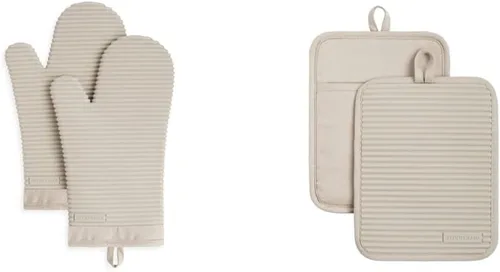 KitchenAid Juego de manoplas de horno y ollas de silicona suave acanalada, batido, guantes de 7 x 13 pulgadas + soportes de 7 x 9 pulgadas