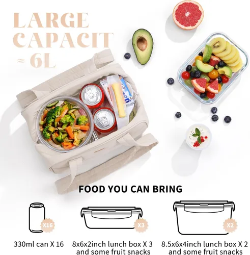 Miniatura 5 de Bolsa de almuerzo para mujer，Bolsa de almuerzo congelable，Bolsa de almuerzo pequeña con paquete de hielo incorporado，Bolsas de almuerzo para mujer