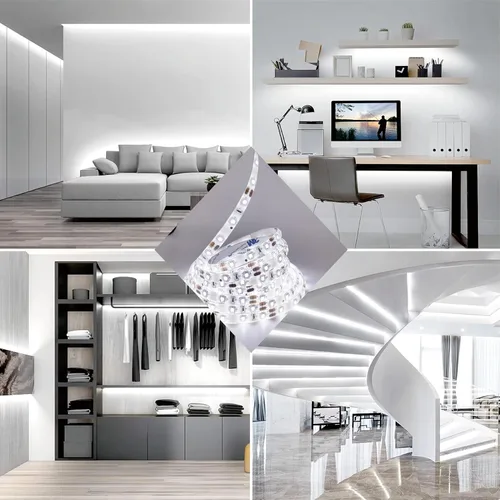Miniatura 3 de Tira de luces LED de color blanco brillante de 16.4 pies, 300 luces LED blancas frías, 6500 K, impermeables, para dormitorio, armarios de cocina