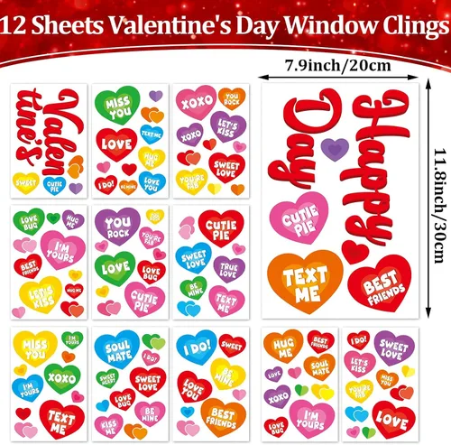 Miniatura 2 de Calcomanías para ventana del día de San Valentín, dulces de San Valentín, calcomanías de corazón para ventana, diseño de corazón para conversación