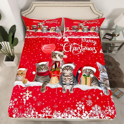 Miniatura 18 de Juego de sábanas con diseño de Papá Noel y muñeco de nieve para niños, niñas y niños, de temática navideña, juego de cama con diseño de árbol