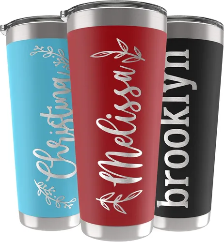 Miniatura 25 de Vasos delgados personalizados con tapa, regalos para ella de 20 onzas, rosa intenso, 12 diseños, vaso grabado personalizado con nombre, tazas Rosa
