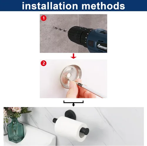 Miniatura 7 de NearMoon Portarrollos de papel higiénico para baño, acero inoxidable SUS304 premium resistente al óxido, portarrollos montado en pared para baño