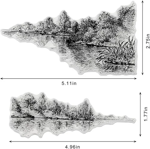 Miniatura 2 de Sellos transparentes de fondo de paisaje de árbol lago para hacer tarjetas, decoración de álbumes de recortes, sellos transparentes de silicona