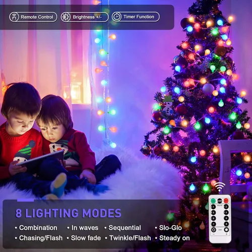 Miniatura 6 de JMEXSUSS 100 luces LED de Navidad a pilas para interiores y exteriores, impermeables, 33 pies, luces de globo en cadena con pilas con control Varios