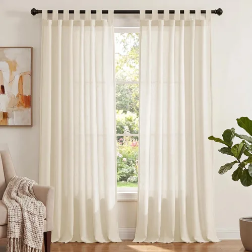 Miniatura 9 de PrinceDeco Cortinas de Lino de 63 Pulgadas de Largo con Trabillas Superiores Paneles de Tratamientos para Ventanas Semi Transparentes de Filtrado