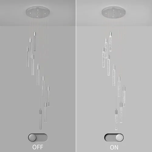 Miniatura 6 de Lámpara colgante de cristal cromado, 9 luces, regulable, 54 W, 6000 K, escalera, grande, vestíbulo, sala de estar, vestíbulo, techo alto