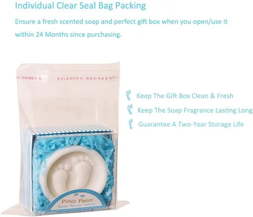 Miniatura 9 de AIXIANG Paquete de 24 jabones para baby shower, hechos a mano, patte azul en caja, para pies de bebé, recuerdos de jabón perfumado para baby shower