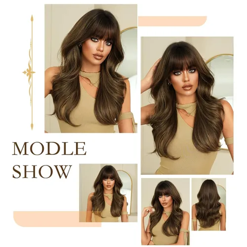 Miniatura 4 de 7JHH WIGS Pelucas de 24 pulgadas de largo, ondulado, color castaño oscuro, rubio, con raíces oscuras, rizado, afro, grande, flexible, esponjoso