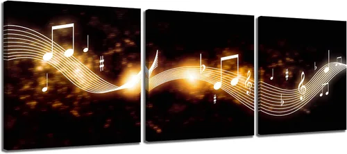 Miniatura 12 de 3 piezas de lienzo musical para pared, impresiones de notas musicales abstractas, coloridas ilustraciones de ondas sonoras, claves agudas