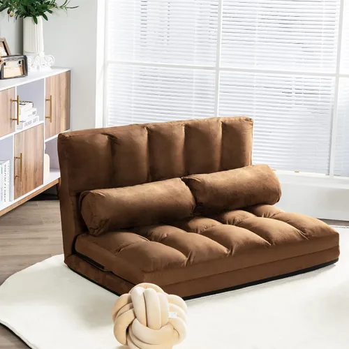 Miniatura 11 de S AFSTAR Sofá de suelo convertible, sofá de 6 posiciones con 2 almohadas extraíbles y cojín de esponja grueso, carga de 330 libras, sofá cama Negro