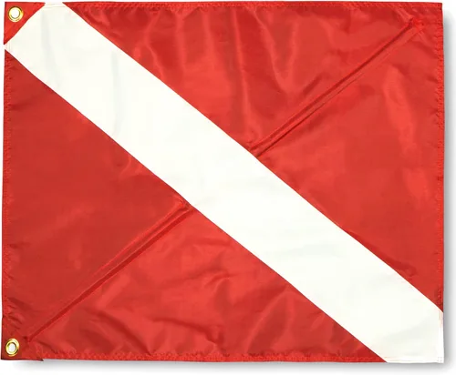 Anley Bandera de advertencia de buzo con poste de refuerzo extraíble de 20 x 24 pulgadas, doble costura, banderas de buceo rojas y blancas para